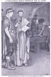 Carausius si vede su una moneta che ha ordinato per la Britannia da Walter Stanley Paget